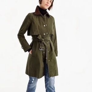 J. Crew Deep Green Trench Coat with Corduroy Collar